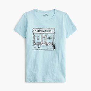 J. Crew  Women's  Collector Tee Size M, L "Coffee Shop” Blue 100% cotton NWT